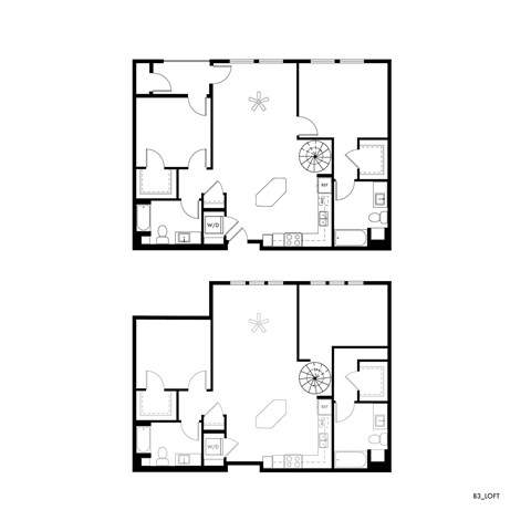 Two black and white images of a floor plan for a building.